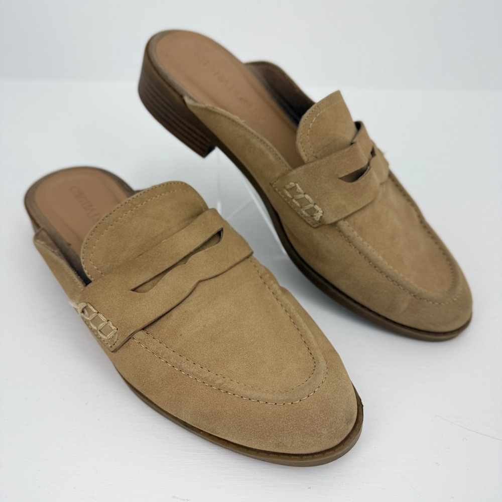 Cynthia Rowley Prescott Tan Faux Suede Penny Loafer Mules Mens Size 8M
